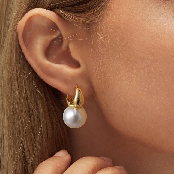 Pearl Earrings for Women, Dainty 14K Gold Plated/925 Sterling Silver Drop Qualit - Picture 4 of 9